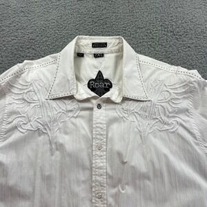 ROAR Mens White Embroidered Western Button Up Shirt 2XL Long Sleeve